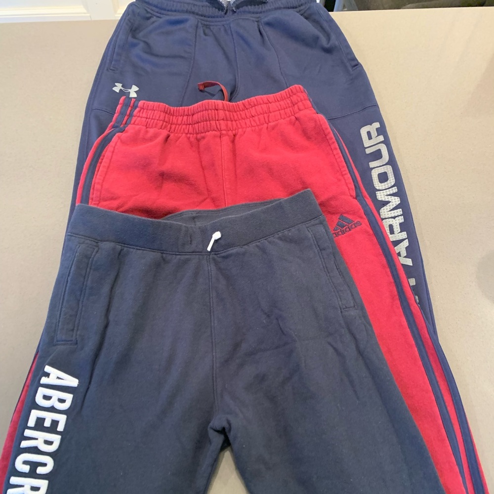 3 pairs -boys Abercrombie, Adidas and Under Armour joggers
